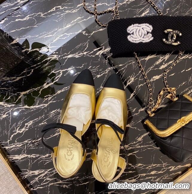 Pretty Style Chanel Laminated Leather Pumps With Black Bow 80mm G36360 Gold 2020