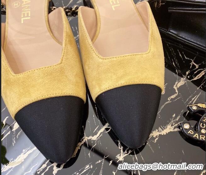 Hot Sell Chanel Suede Flat Mary Janes Slingback with Black Bow G36361 Yellow 2020