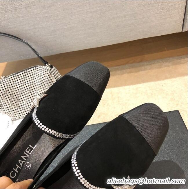 Shop Cheap Chanel Velvet Flat Loafers with Crystal Star G35833 Black 2020