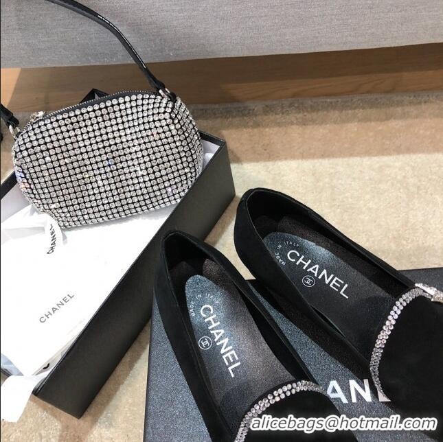 Shop Cheap Chanel Velvet Flat Loafers with Crystal Star G35833 Black 2020