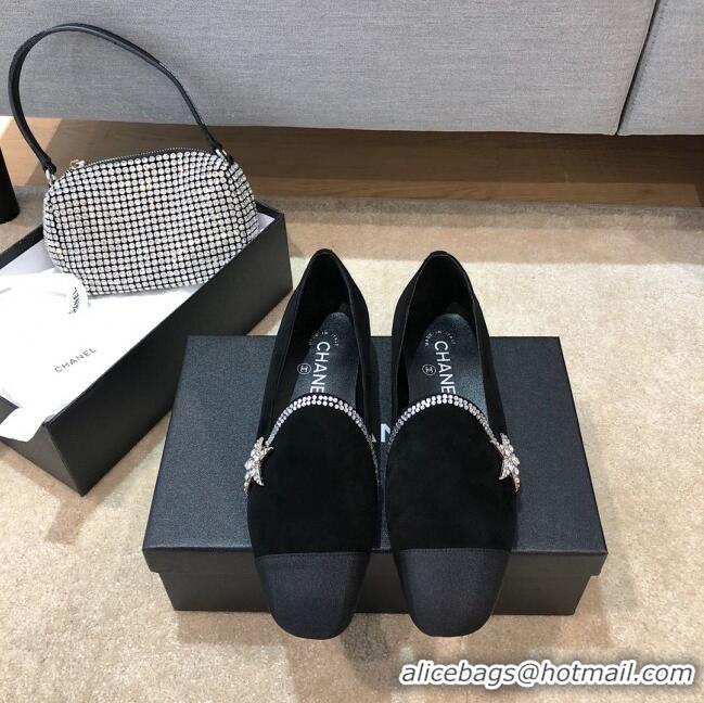 Shop Cheap Chanel Velvet Flat Loafers with Crystal Star G35833 Black 2020