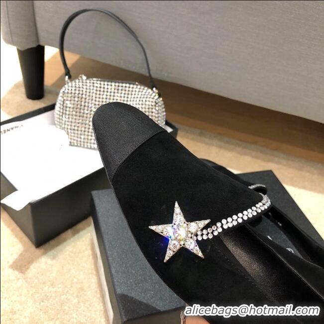 Shop Cheap Chanel Velvet Flat Loafers with Crystal Star G35833 Black 2020