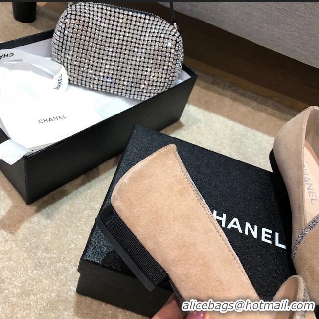 Low Cost Chanel Velvet Flat Loafers with Crystal Star G35833 Apricot 2020