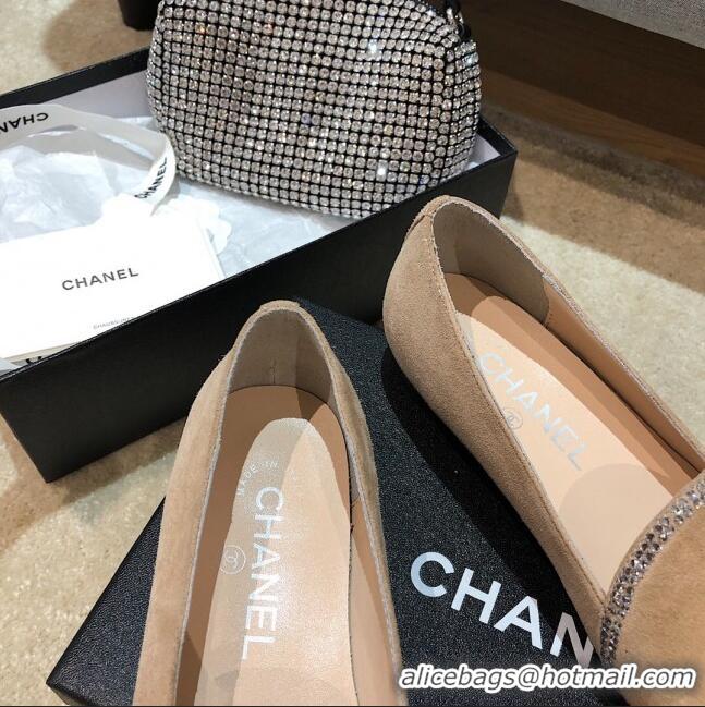 Low Cost Chanel Velvet Flat Loafers with Crystal Star G35833 Apricot 2020