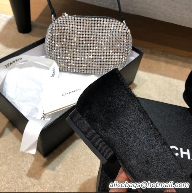 Promotional Chanel Fur Flat Loafers with Crystal Star G35833 Black 2020