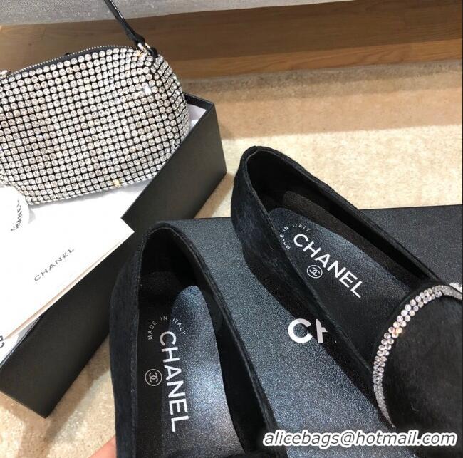 Promotional Chanel Fur Flat Loafers with Crystal Star G35833 Black 2020