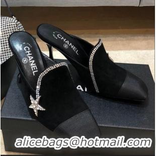 Top Design Chanel Velvet High-Heel Mules with Crystal Star 90mm G35833 Black 2020