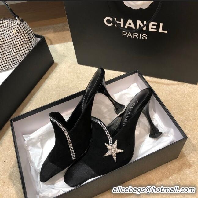 Top Design Chanel Velvet High-Heel Mules with Crystal Star 90mm G35833 Black 2020