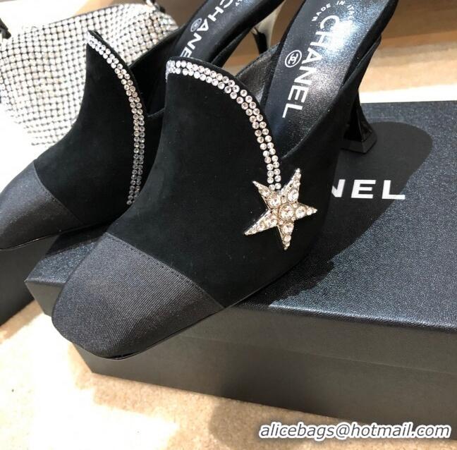 Top Design Chanel Velvet High-Heel Mules with Crystal Star 90mm G35833 Black 2020