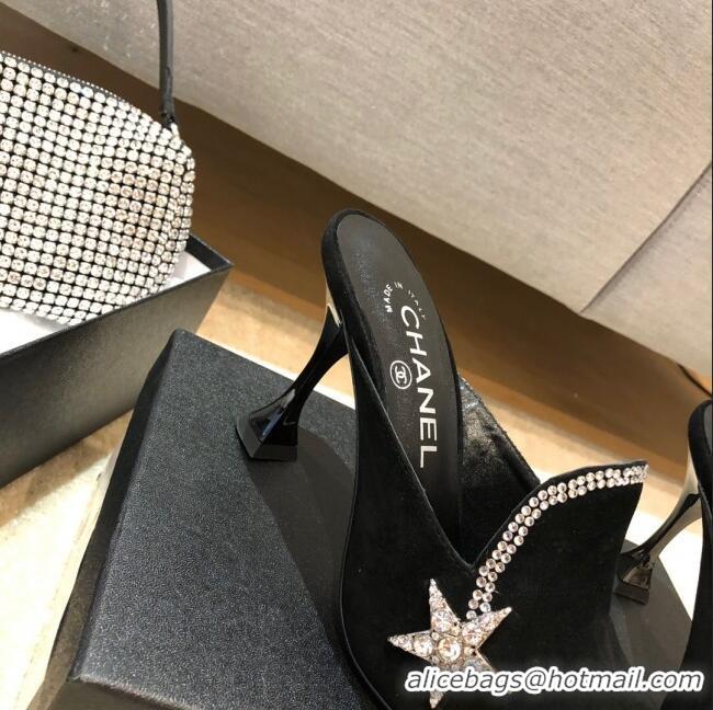 Top Design Chanel Velvet High-Heel Mules with Crystal Star 90mm G35833 Black 2020