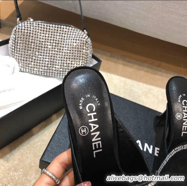 Top Design Chanel Velvet High-Heel Mules with Crystal Star 90mm G35833 Black 2020