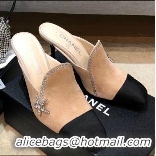 Low Price Chanel Velvet High-Heel Mules with Crystal Star 90mm G35833 Apricot 2020