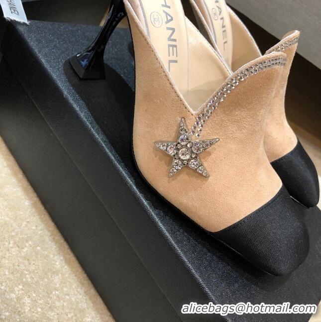 Low Price Chanel Velvet High-Heel Mules with Crystal Star 90mm G35833 Apricot 2020