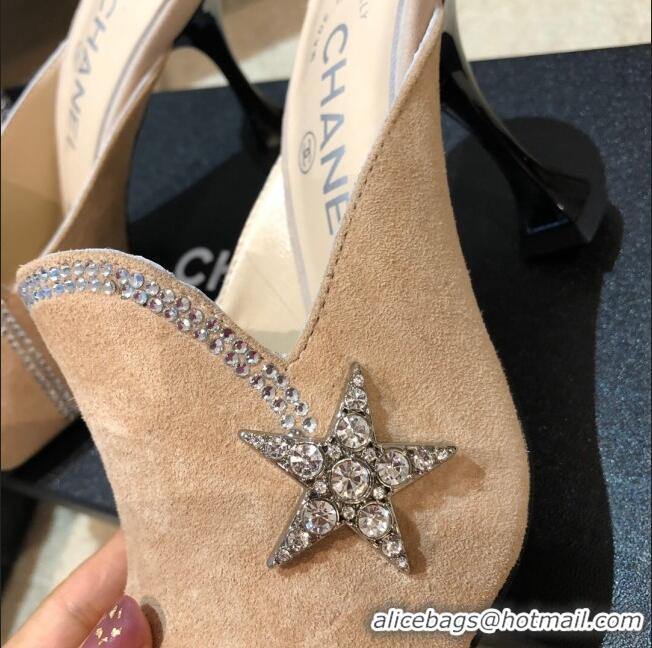 Low Price Chanel Velvet High-Heel Mules with Crystal Star 90mm G35833 Apricot 2020