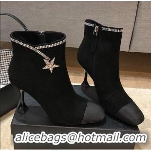 Trendy Design Chanel Velvet High-Heel Short Boots with Crystal Star 90mm G35833 Black 2020