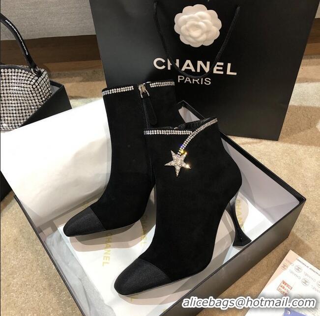 Trendy Design Chanel Velvet High-Heel Short Boots with Crystal Star 90mm G35833 Black 2020