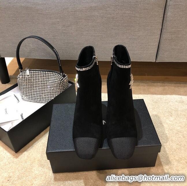 Trendy Design Chanel Velvet High-Heel Short Boots with Crystal Star 90mm G35833 Black 2020