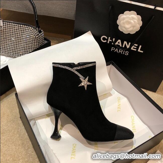 Trendy Design Chanel Velvet High-Heel Short Boots with Crystal Star 90mm G35833 Black 2020