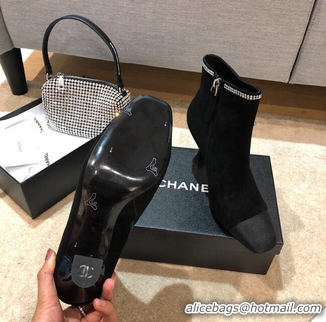 Trendy Design Chanel Velvet High-Heel Short Boots with Crystal Star 90mm G35833 Black 2020