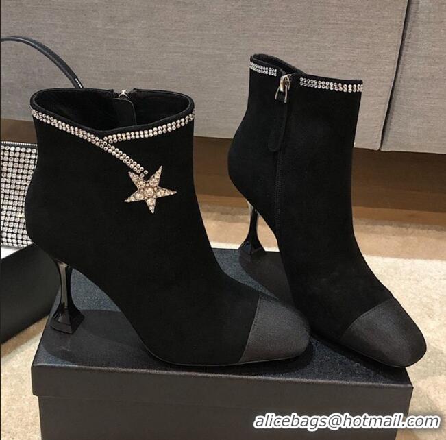 Trendy Design Chanel Velvet High-Heel Short Boots with Crystal Star 90mm G35833 Black 2020