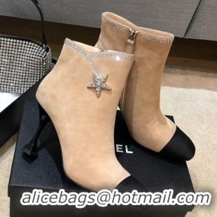 Super Brand Chanel Velvet High-Heel Short Boots with Crystal Star 90mm G35833 Apricot 2020