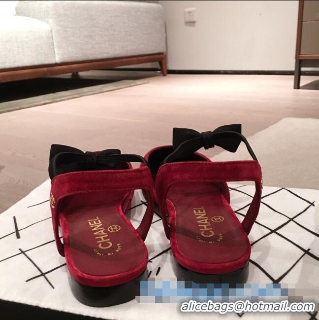 AAAAA Discount Chanel Suede Flat Mary Janes Slingback with Bow G36361 Burgundy 2020