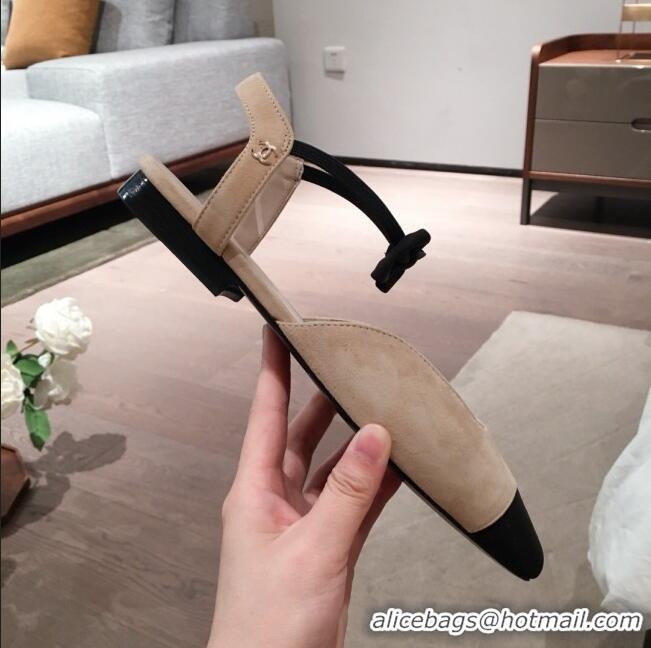 Popular Style Chanel Suede Flat Mary Janes Slingback with Bow G36361 Apricot 2020