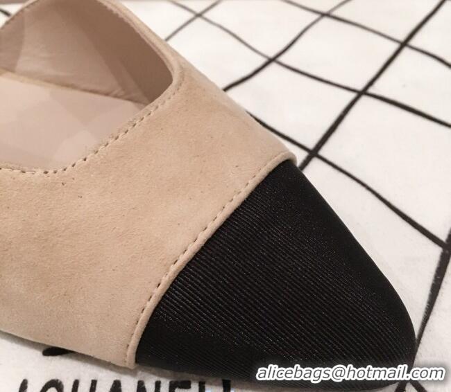 Popular Style Chanel Suede Flat Mary Janes Slingback with Bow G36361 Apricot 2020