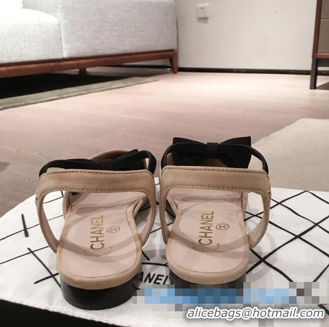 Popular Style Chanel Suede Flat Mary Janes Slingback with Bow G36361 Apricot 2020