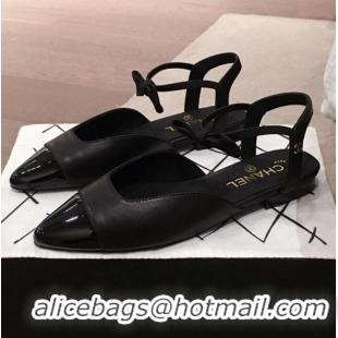 Top Quality Chanel Lambskin Flat Mary Janes Slingback with Bow G36361 Black 2020