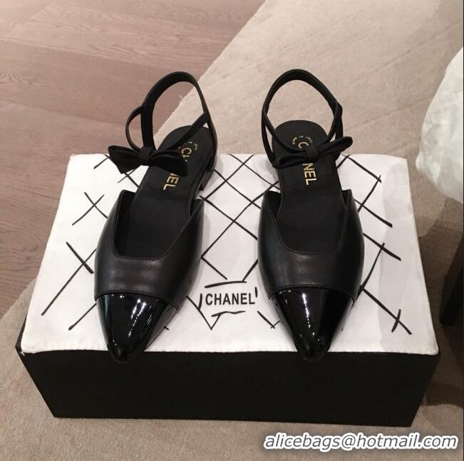 Top Quality Chanel Lambskin Flat Mary Janes Slingback with Bow G36361 Black 2020