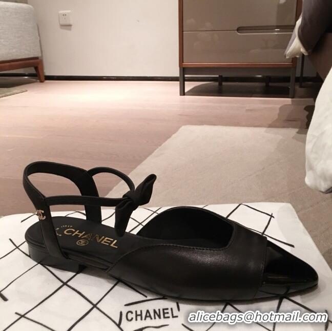 Top Quality Chanel Lambskin Flat Mary Janes Slingback with Bow G36361 Black 2020