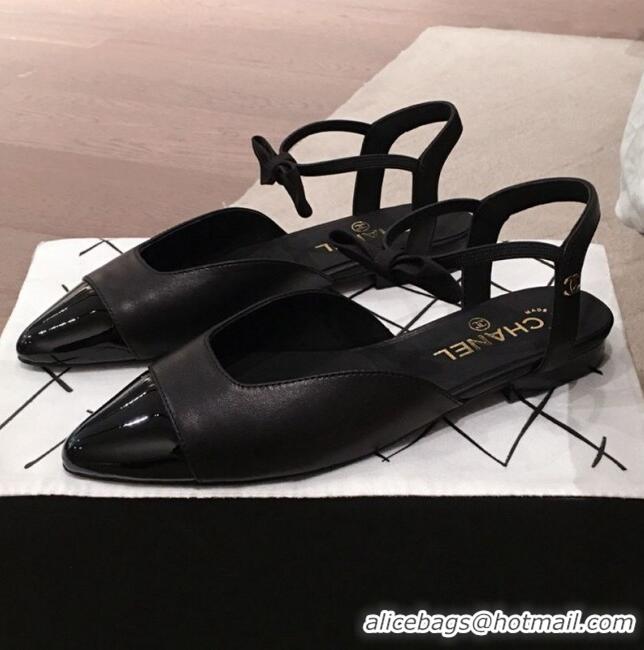 Top Quality Chanel Lambskin Flat Mary Janes Slingback with Bow G36361 Black 2020