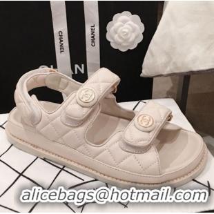 Best Product Chanel Leather Strap CC Button Flat Sandals G3445 White 2020