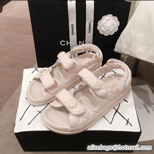 Best Product Chanel Leather Strap CC Button Flat Sandals G3445 White 2020