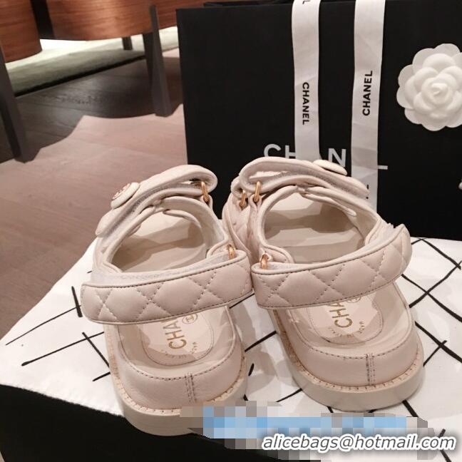 Best Product Chanel Leather Strap CC Button Flat Sandals G3445 White 2020