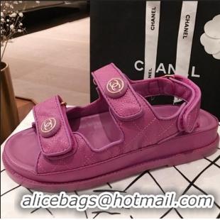 Buy Luxury Chanel Leather Strap CC Button Flat Sandals G3445 Purple 2020