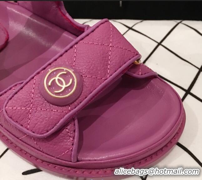 Buy Luxury Chanel Leather Strap CC Button Flat Sandals G3445 Purple 2020