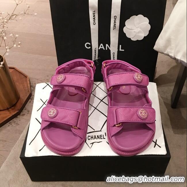 Buy Luxury Chanel Leather Strap CC Button Flat Sandals G3445 Purple 2020