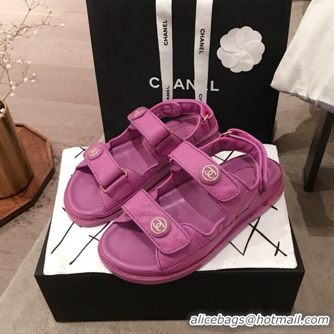 Buy Luxury Chanel Leather Strap CC Button Flat Sandals G3445 Purple 2020