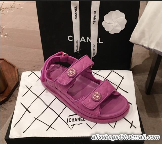 Buy Luxury Chanel Leather Strap CC Button Flat Sandals G3445 Purple 2020