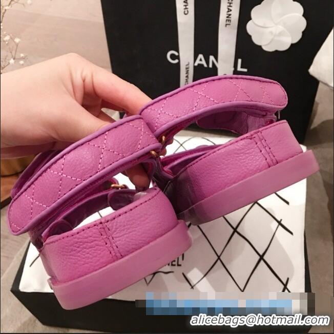 Buy Luxury Chanel Leather Strap CC Button Flat Sandals G3445 Purple 2020