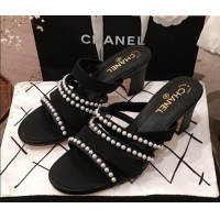 New Stylish Chanel Lambskin Pearl Straps Mule Sandals G35381 70MM Black 2020