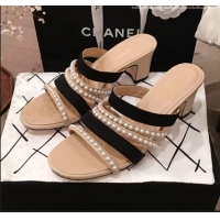 Buy Discount Chanel Lambskin Pearl Straps Mule Sandals G35381 70MM Beige 2020