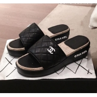 Free Shipping Chanel Quilted Leather Platform Mule Slide Sandals G62825 Black 2020