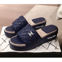 Top Quality Chanel Quilted Leather Platform Mule Slide Sandals G62825 Blue 2020