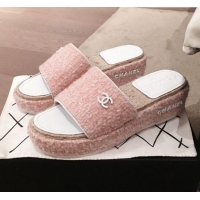 Fashion Chanel Tweed Platform Mule Slide Sandals G62827 Pink 2020