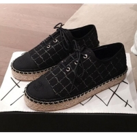 Modern Classic Chanel Check Tweed Lace-Ups Espadrille Sneakers G36140 Black 2020