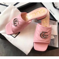 Cheapest Gucci Diagonal Lambskin Slide Sandal with Double G 629934 Pink 2020