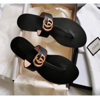 Elegant Gucci Leather Thong Sandal with Double G G62437 Black 2020